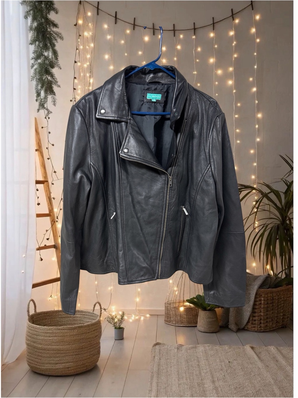 La Marey Black lambskin soft buttery Leather Moto Jacket size 2X NWOT